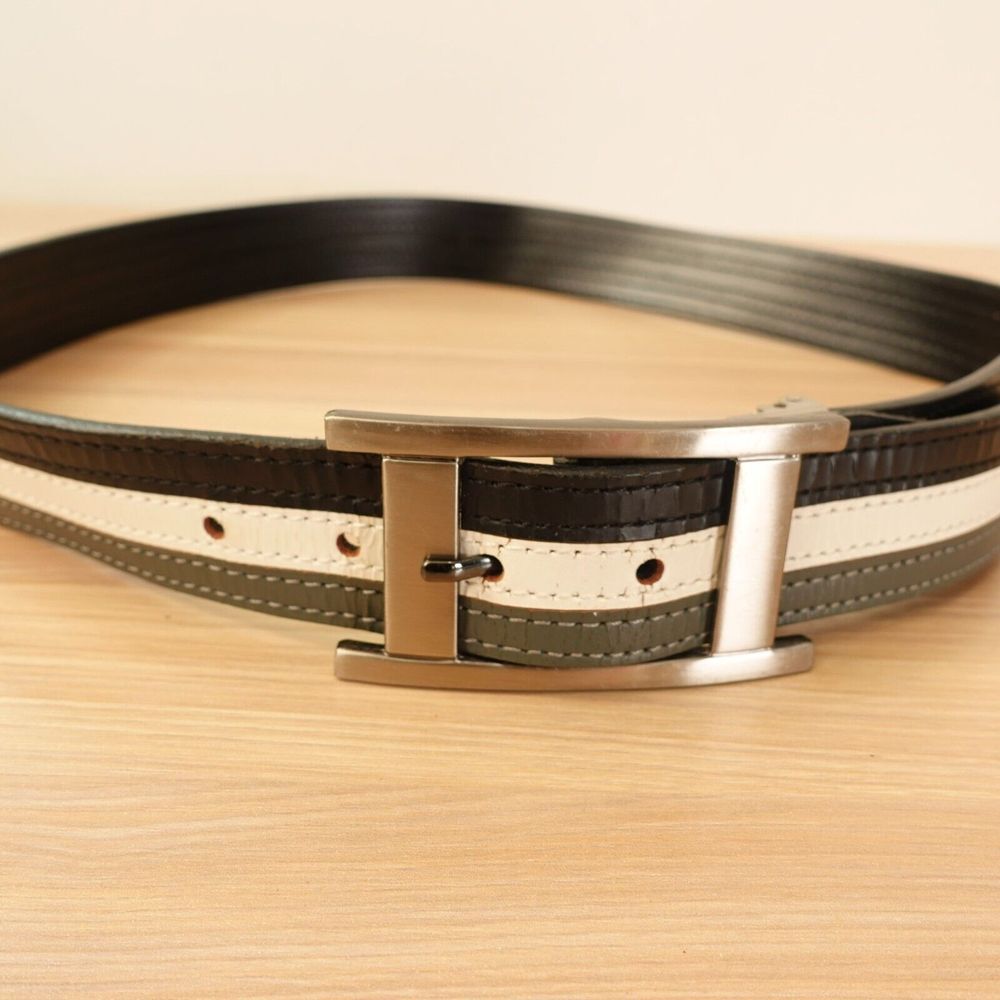 Three Toned Belt 34 Mens Dress Basic Casual Preppy PU Leather Square Buckle Chic